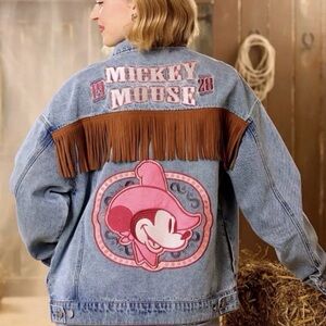 Disney Parks cowboy fringe embroidered bedazzled rhinestone denim Jean jacket L